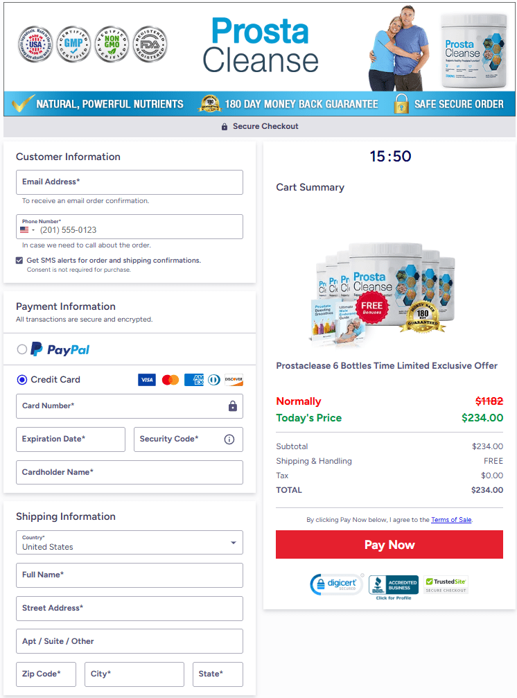 ProstaCleanse order page